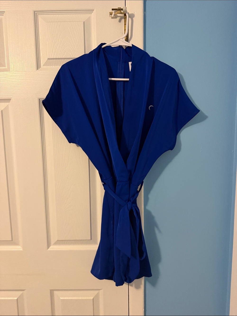 Women's Short Sleeve Satin Romper - Royal Blue